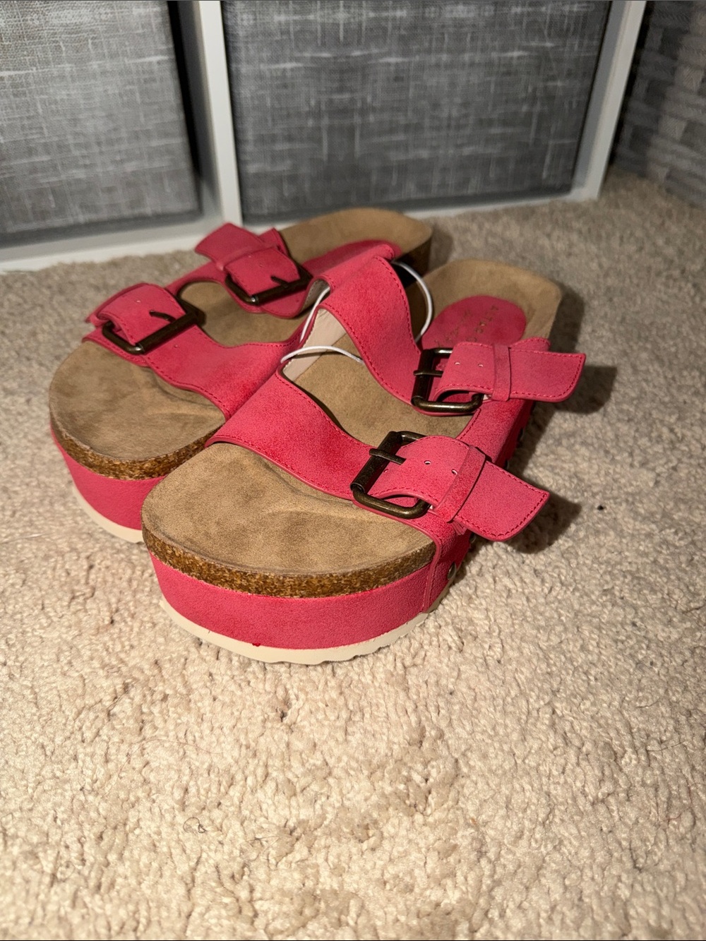 Altar'd State Fuchsia Double-Buckle Platform Sandals